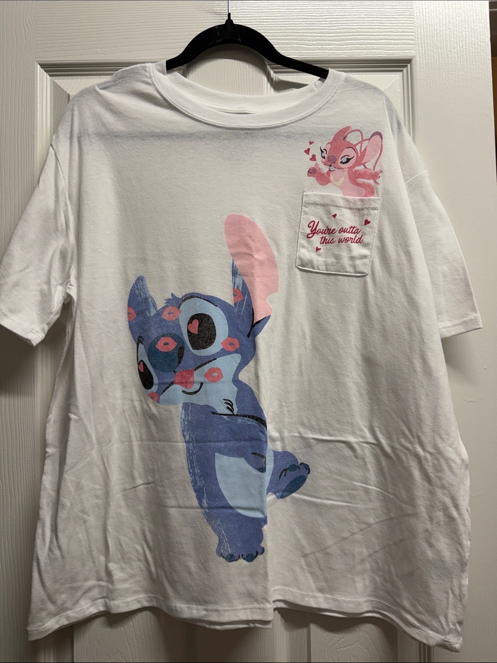Cute White T-Shirt with Pink & Blue Character Graphic